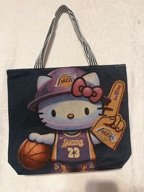 Hello Kitty x Lakers Tote Bag - Black with Purple & Gold Graphics